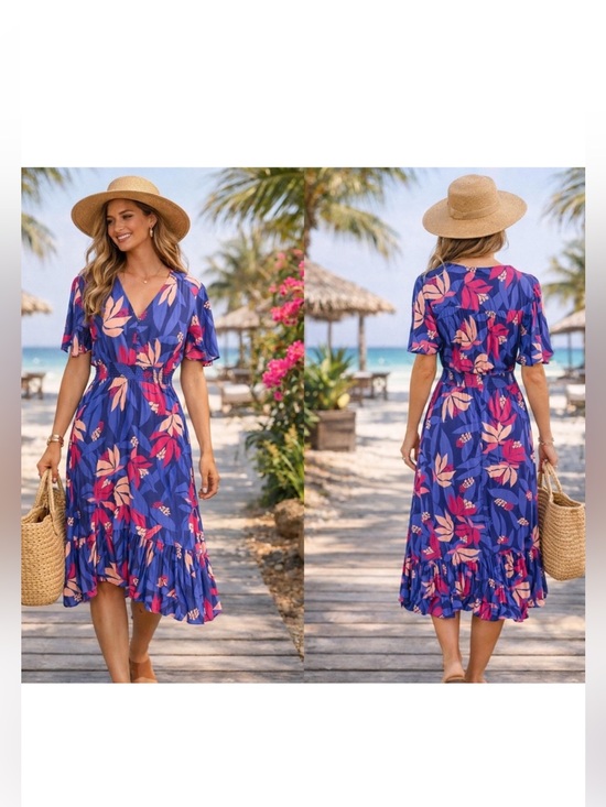 Abel the Label Dresses & Skirts - Anthropologie Abel The Label Santa Cruz Floral Midi Dress Blue Pink Boho M